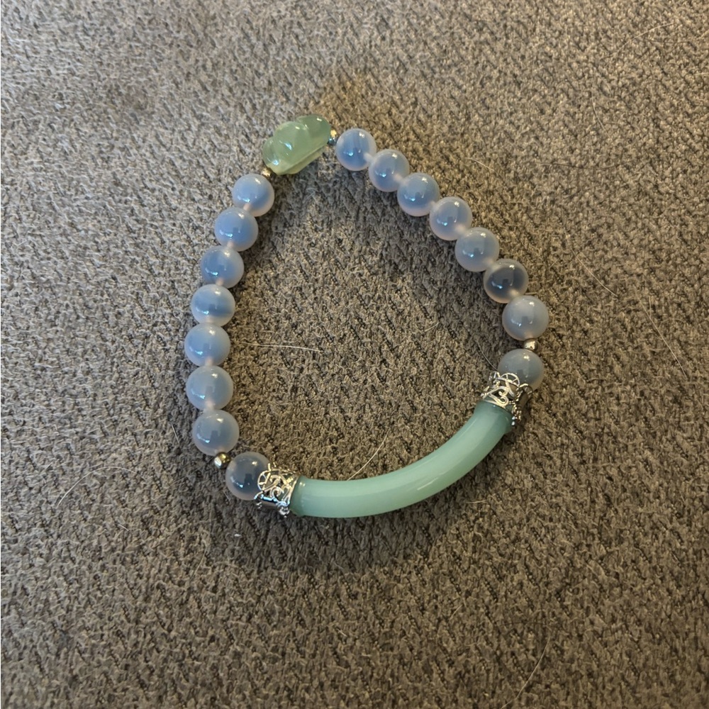 Blue and Green Beaded Bracelet with 1/4 Jade bangle